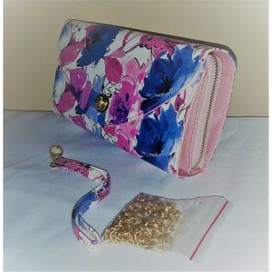 White Pink Blue Floral Wallet Clutch Small HandBag